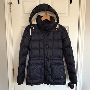 Abercrombie & Fitch Navy Puffer Coat Jacket with Lined Fleece Hood
